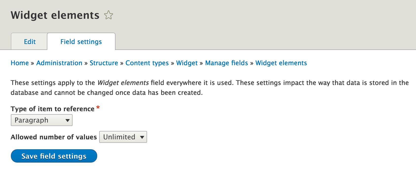 Widget content type settings