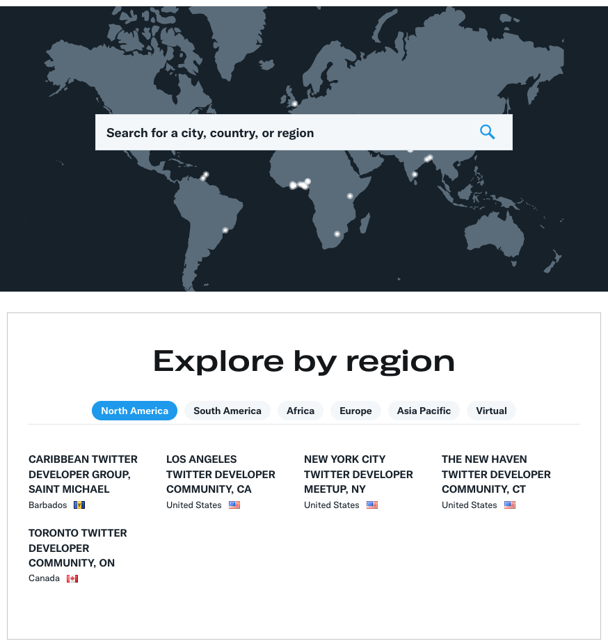 Twitter’s “Find a Community” menu. It is part of their core business to connect people and make it easy to meet and exchange ideas