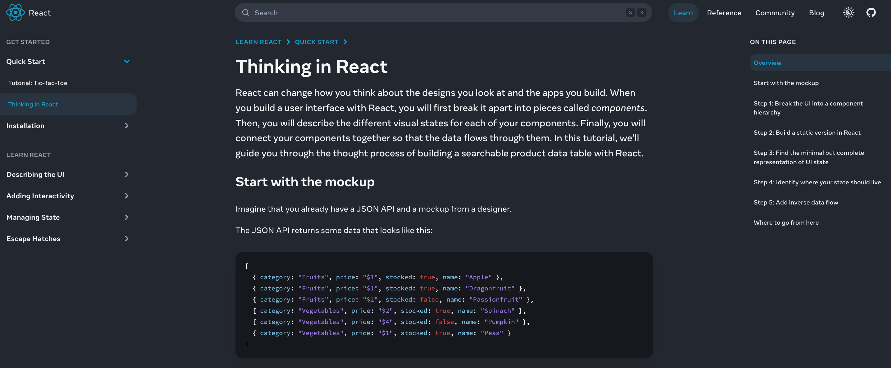 React's "Thinking in React" page