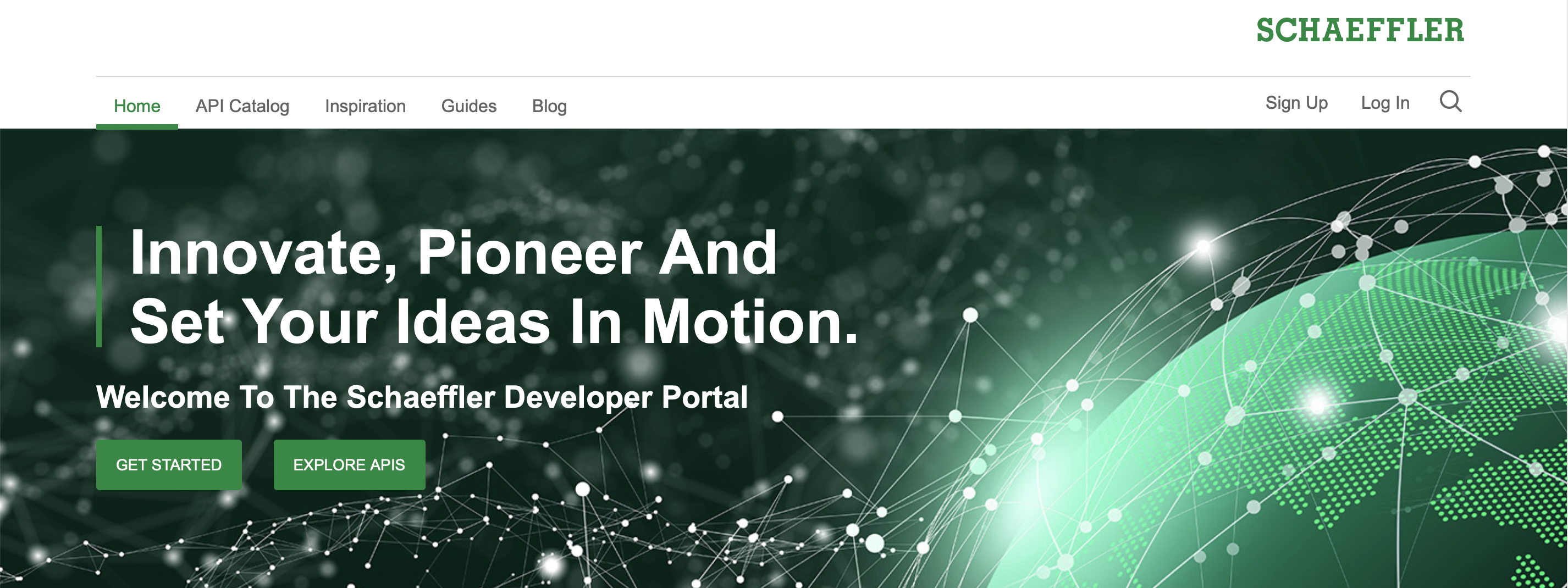 Schaeffler Developer Portal homepage. Time of screenshot: 20 June 2023. 