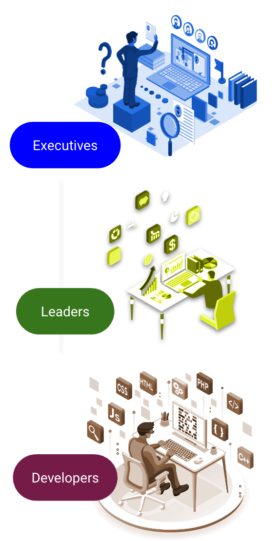 Three stakeholders: executives, leaders, developers.
