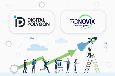 People following an upward rising arrow. On the top there are the Digital Polygon and Pronovix logos.
