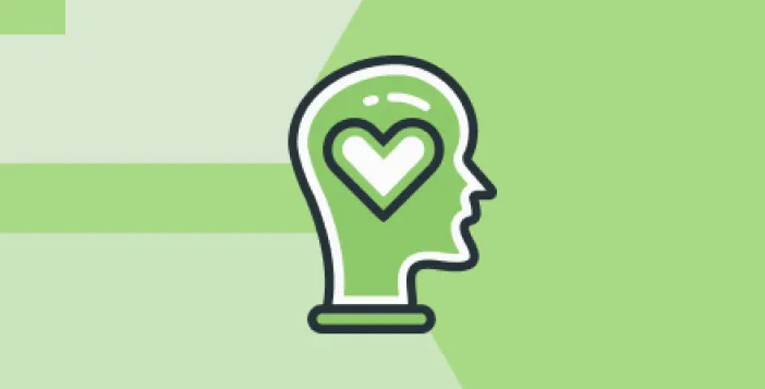 head icon with a heart in it in a green background