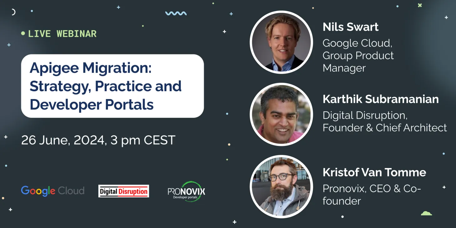 Webinar invitation with title, date and organizers logos and presenter headshots in a dark backround