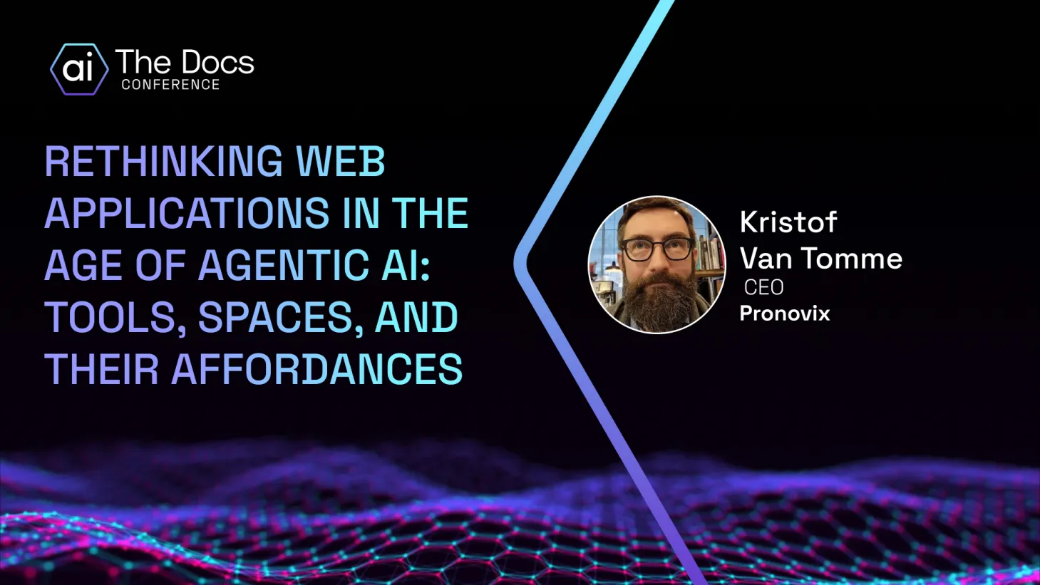 Webinar title, date, Pronovix speakers, AI The Docs and the headshots of the speakers in a dark background