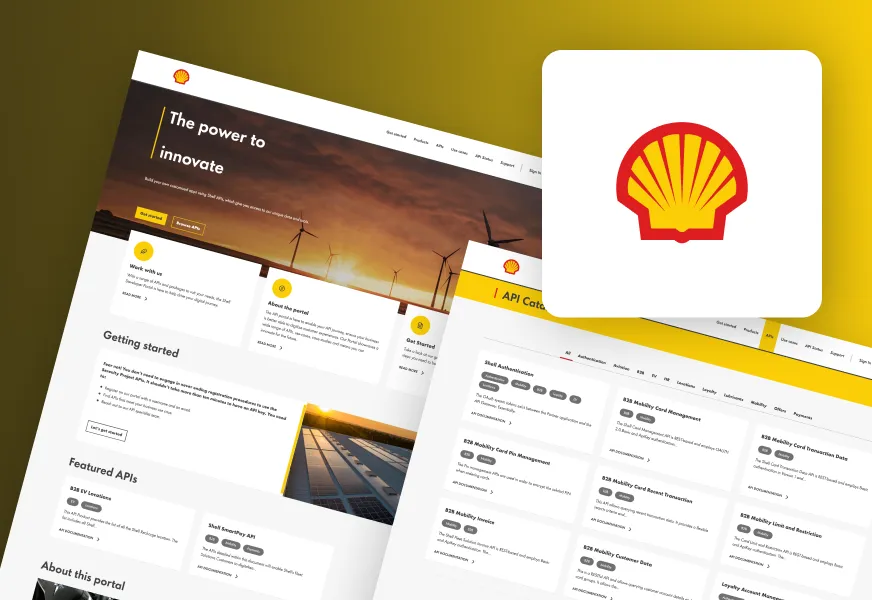 Shell developer portal screenshots and Shell logo