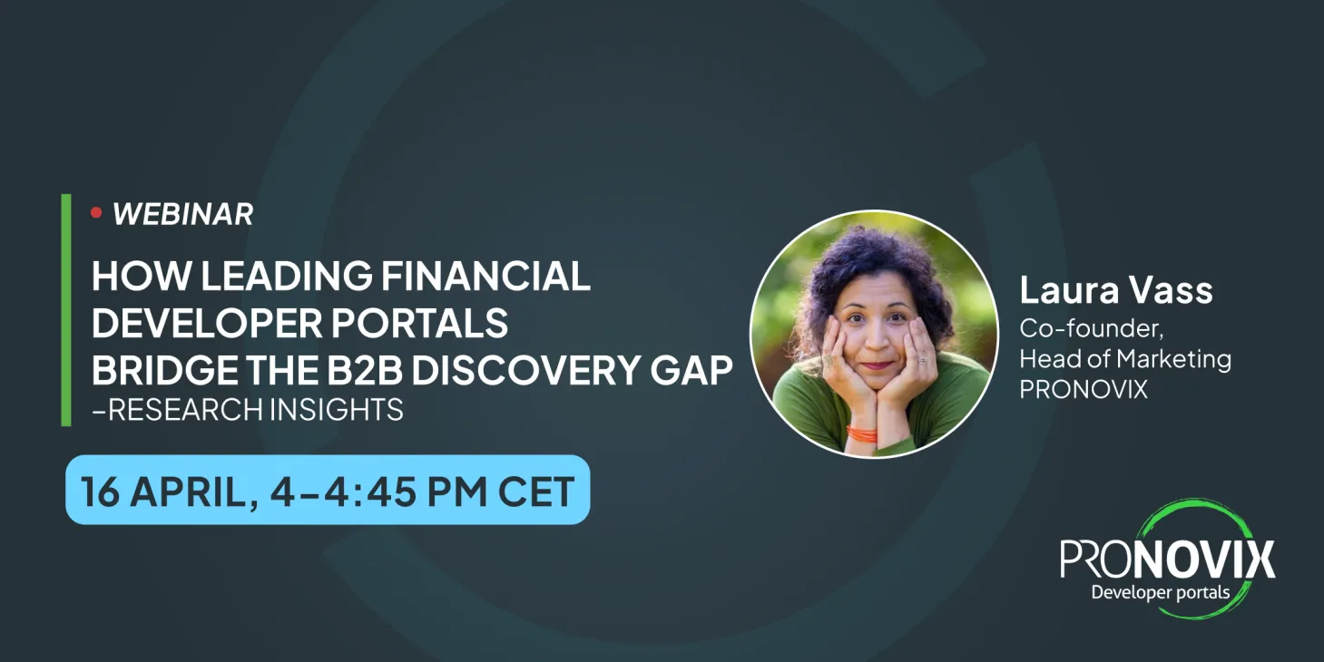 Webinar title, date, Pronovix logo and the headshots of the speakers in a dark background