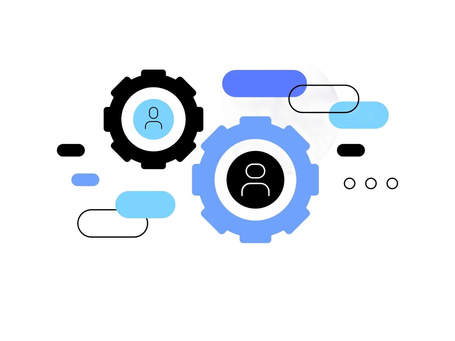 human and robot in dedicated cog wheels working together to find a solution