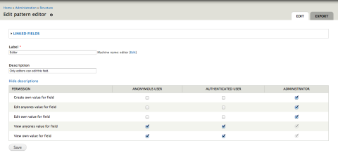 Field Permission Patterns: a Drupal module for configuring custom field permissions  