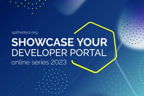 Showcase Your Developer Portal text on a blue background.
