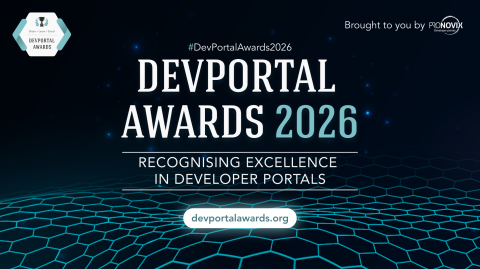 DevPortal Awards 2026 logo and motto in a dark background with a light blue hexagon grid